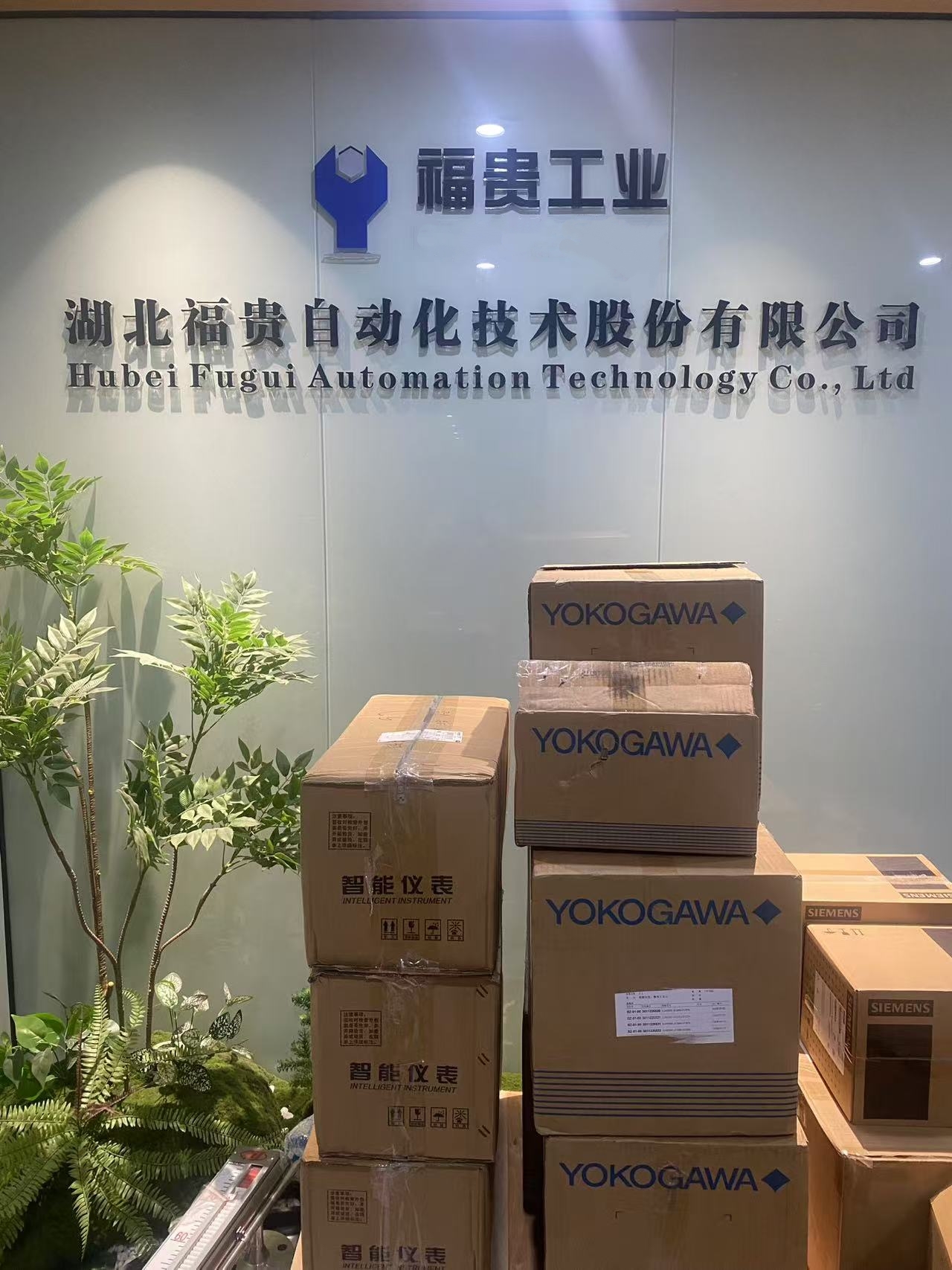 Hubei Fugui Automation Office Entrance with Yokogawa and Siemens Product Packaging