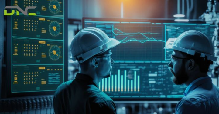 Automation engineers analyzing real-time production data on DCS monitoring screens in control room