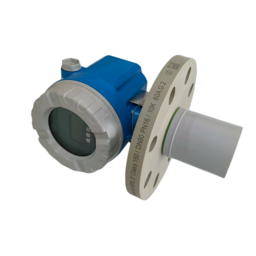 Prosonic FMU42 non-contact ultrasonic level transmitter and open channel flow meter sensor mounted on storage tank