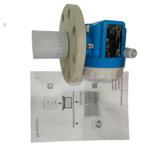 Prosonic FMU42 non-contact ultrasonic level transmitter and open channel flow meter sensor mounted on storage tank