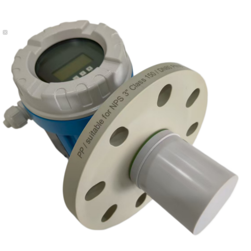 Prosonic FMU42 non-contact ultrasonic level transmitter and open channel flow meter sensor mounted on storage tank