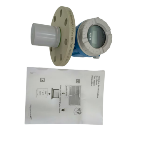 Prosonic FMU42 non-contact ultrasonic level transmitter and open channel flow meter sensor mounted on storage tank