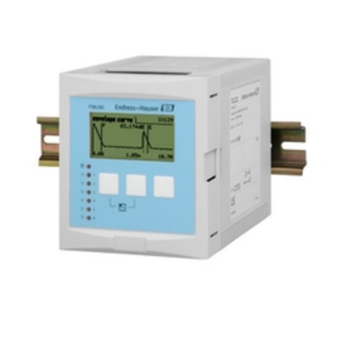 Prosonic FMU42 non-contact ultrasonic level transmitter and open channel flow meter sensor mounted on storage tank